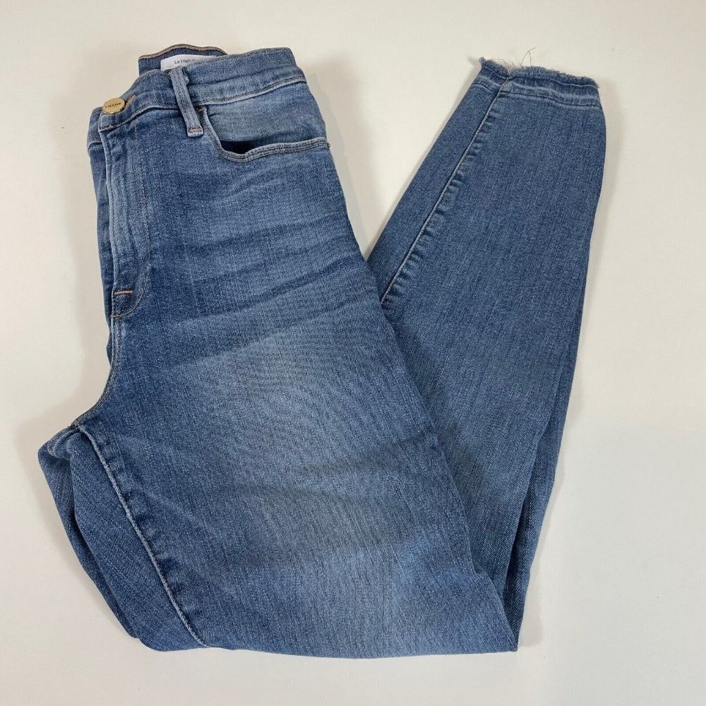 Frame Women Le High Waist Skinny Jeans Blue 30 Denim Pockets Medium Wash Zip USA